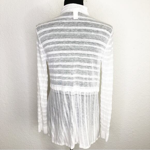 White + Warren white striped open front linen blend cardigan size Medium - Picture 16 of 16